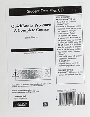 Read Student Data CD for QuickBooks 2009 Complete, Quickbooks Pro 2009: A Complete Course - Janet Horne | PDF