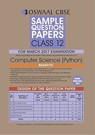 Read Oswaal CBSE CCE Sample Question Papers For Class 12 Computer Science ( Python) ( For 2017 Exams) - Panel of Experts | PDF